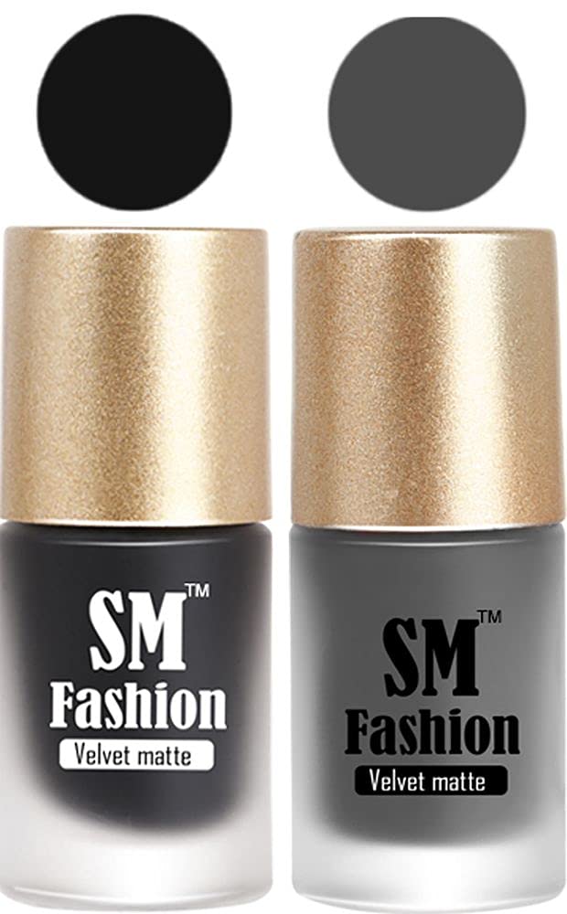 SM FASHION Nail Polishes, Black-Gray Velvet Matte Nail Paint Combo Set of 2 Pcs 7ml each-image-26