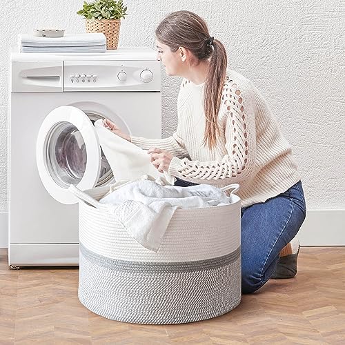 XXXL Extra Large Laundry Basket Cotton Rope Woven Basket Throw Blanket Storage Baskets Living Room with Handle for Clothes Towels Toys Living Room Bedroom Decorative Hamper - Image 2