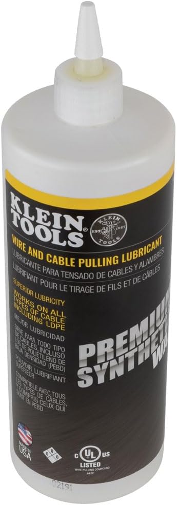 Klein Tools Premium Synthetic Wax Wire and Cable Pulling Lubricant, 1-Quart Squeeze Bottle 51010