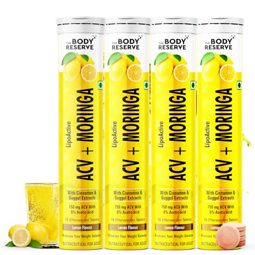 Image of The Body Reserve ACV Moringa Effervescent Tablets with Lemon Cider Vinegar, Cinnamon & Pomegranate | Supports Metabolism, Digestion & Energy | Lemon Flavor | Pack of 4 (80 Tablets)