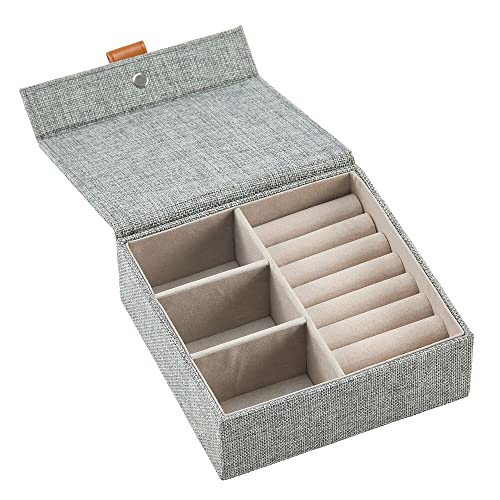 Mdesign Fabric 3-Compartment Jewelry Storage Box - Divided Organizer Tray For Storage On Dresser, Vanity, Countertop - Holds Earrings, Bracelets, Necklaces, Bangles, Rings - Dark Gray #TOP6