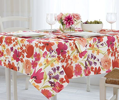 Elrene Home Fashions 39318MLT Vinyl Tablecloth with Polyester Flannel Backing Floral Gardens Easy Care Spillproof, 60
