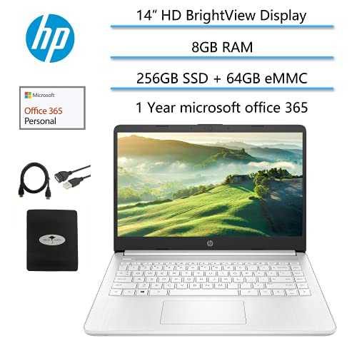 Image of HP 14 inch HD Laptop Light-Weight, AMD Dual Core 3000 Series(Up to 2.6GHz), 8GB RAM, 256GB SSD, 1 Year Office 365, WiFi, Bluetooth 5, USB Type-A&C, HDMI, Webcam, Win11