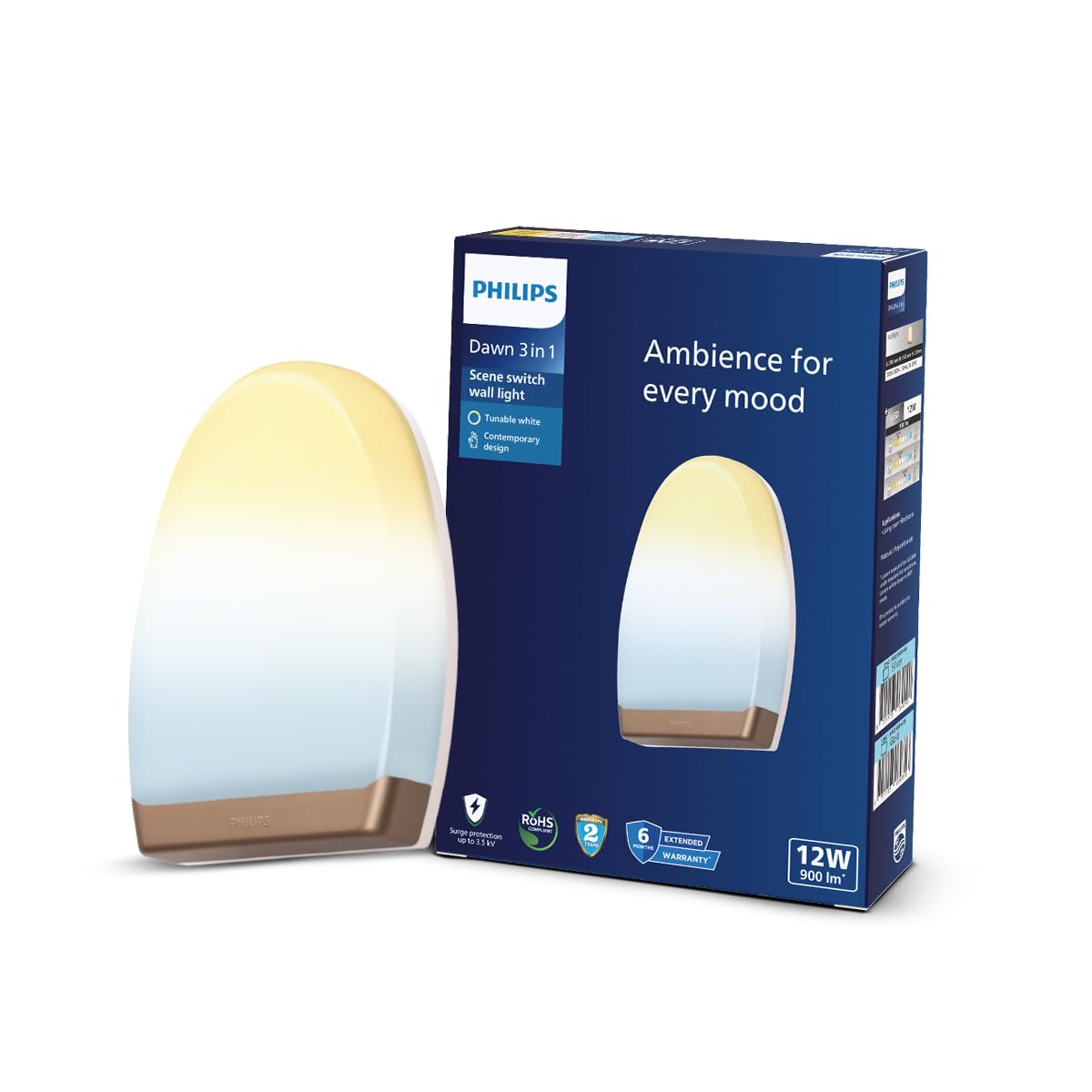 PHILIPS 12W 3 Colours in 1 Decorative Wall Light | Dawn Gold Scene Switch Wall Light for Decoration | Colour : Tunable White, Pack of 1