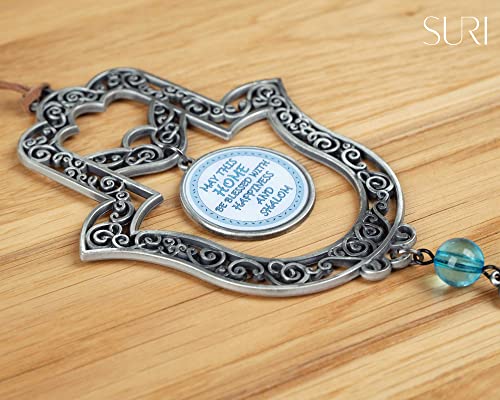 Suri Silver Home Blessing Hamsa Wall Decor, Modern House Blessing Plaque In English, Metal Art Wall Decor Gift, Good Luck Charms #TOP3
