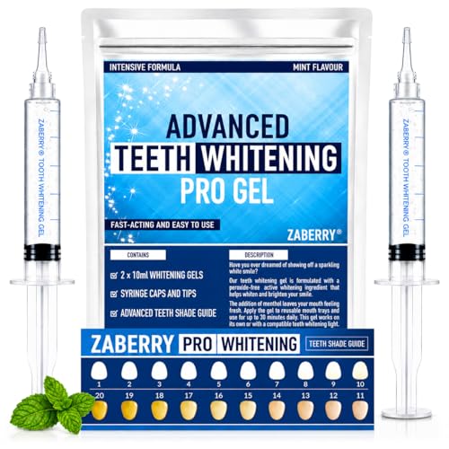 ZABERRY Professional Teeth Whitening Gel Refills 2 x 10ml At-Home Whitening Treatment Gentle on Sensitive Teeth Compatible with Trays and LED Lights