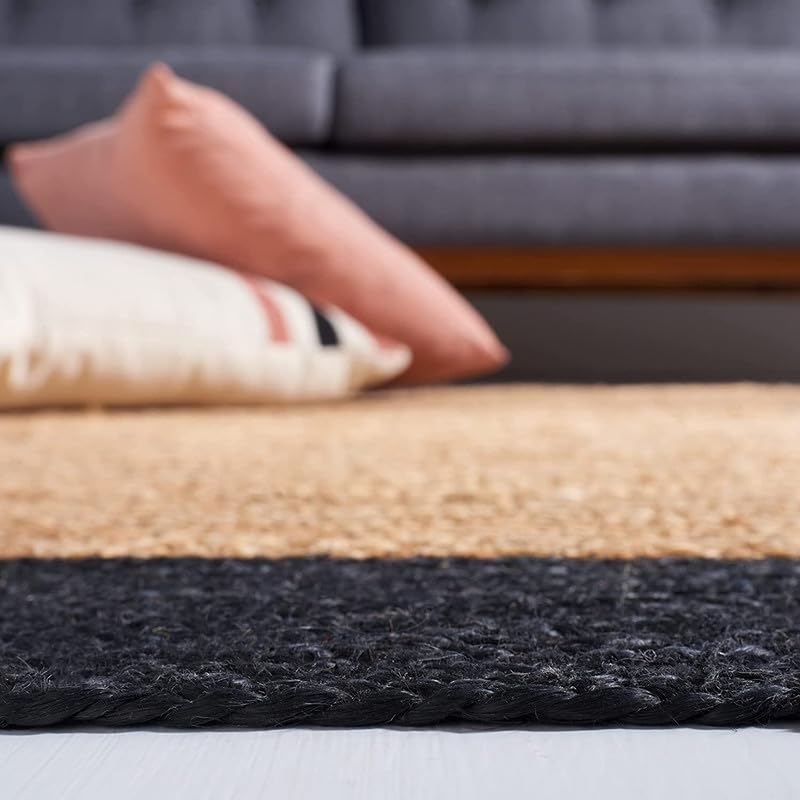 Tapis ovale en jute tissée à la main pour salon – Tapis rustique bohème naturel, durable et élégant – Noir et beige – 1,5 x 2,1 m