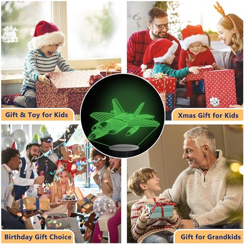 Image of OkiyiD Airplane Model Gifts for Boys Men Pilot,16 Colors 3D Airplane Night Light for Aviation Lovers Room Decor,F-22 Raptor Vehicle Flighter Jet Plane 3D Illusion Lamp for Kids Xmas Gifts