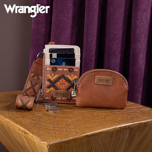 Image of Wrangler Western Keychain Wristlet Wallets for Women Retro Dual Pouch Wristlet Credit Card Holder Wallet with Zipper Pocket WG2214-W0051BR