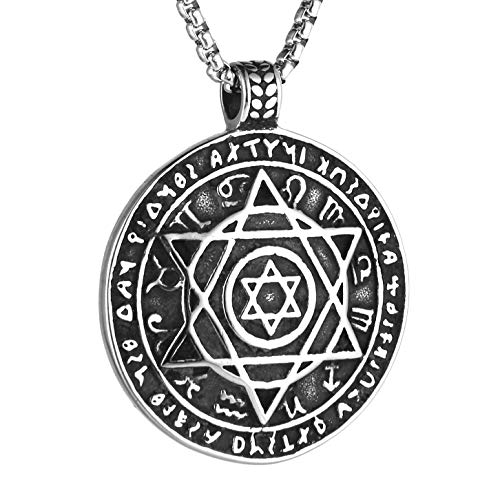HZMAN Talisman Seal Solomon Six-Pointed Star 12 Constellation Pendant Stainless Steel Necklaces 24