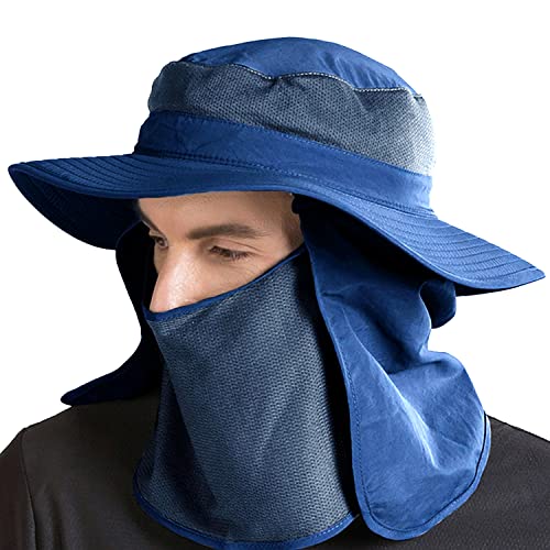 Orolay Unisexe 360° Protection Chapeau de Soleil Chapeau de Pêche Chapeau Visage Flap Cover UPF 50+ Bleu Cover