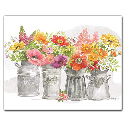 CounterArt Farmhouse Floral Tempered Glass Counter Saver - Cutting Board - 15 inch by 12 inch Made in the USA