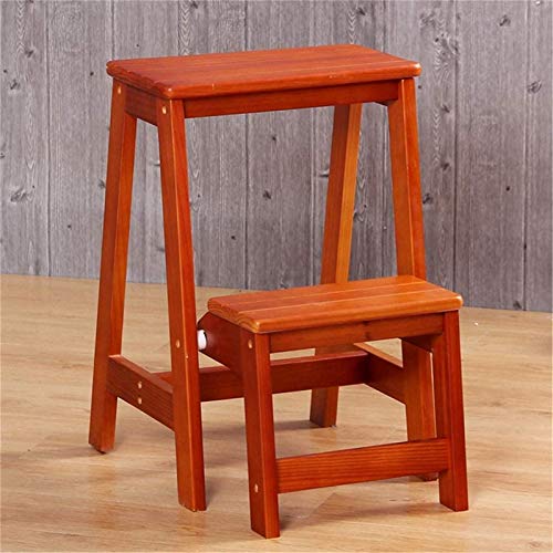 Taburete de madera natural con acabado artesanal y dos niveles de altura 3