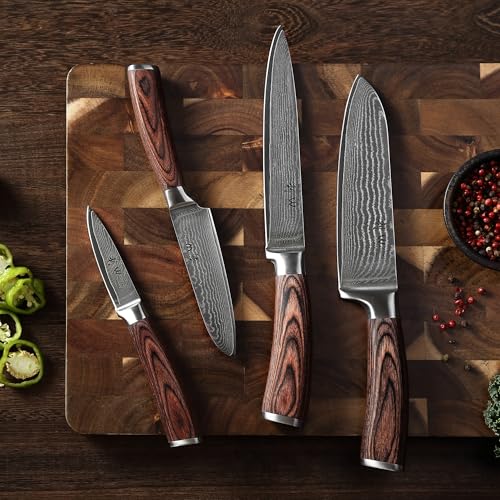 Wakoli EDIB 4-Piece Damascus Knife Set – Professional Chef Knives Set with VG10 Core Blades, 67-Layer Damascus Steel and Ergonomic Pakkawood Handles – Premium Kitchen Knives in Elegant Gift Box - Image 3