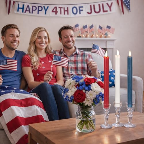 Image of Patriotic Flameless Candles with Remote and Timer, Real Wax Red White and Blue Candles for 4th of July Decorations, 250th Anniversary Battery Operated Candles for Independence Day Celebrations, 3Pack