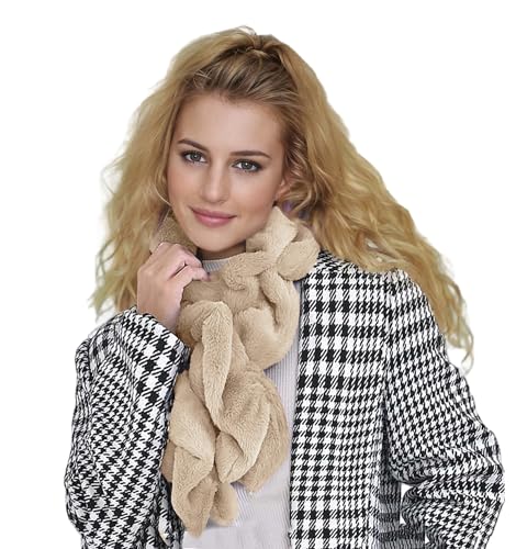 Lina & Lily Elastic Ruffle Faux Fur Women's Winter Pull-through Scarf Neck Warmer