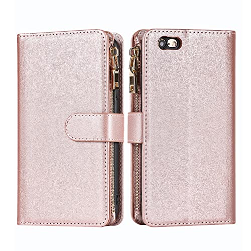 Cavor For Iphone 6 Plus Case Wallet,Iphone 6 Plus Case With Strap Stand,Phone Case Iphone 6S Plus Case With Card Holder For Women Men,Leather Magnetic Shockproof Protective Cover,Rose Gold #TOP6