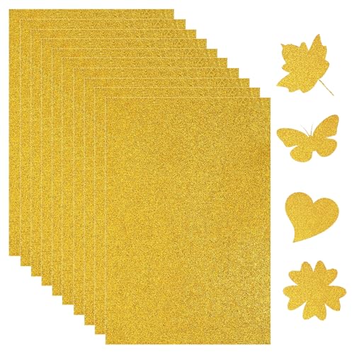 JIEYUCHU 10 Feuilles de Papier Pailleté, Feuille Cartonnée Or, Or Papier Pailleté pour Bricolage, Scrapbooking, Fêtes d'anniversaire et Décorations (30 x...