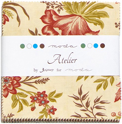 Moda 3 Sisters Atelier Charm Pack, Set of 42 5x5-inch (12.7x12.7cm) Precut Cotton Fabric Squares