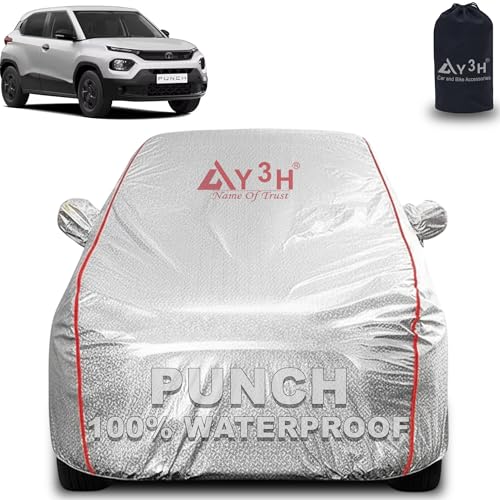 Image of 100% Waterproof Car Cover Compatible with Tata Punch | All Weather, Dust Proof, UV Protective with Mirror Pocket (Silver Magic)