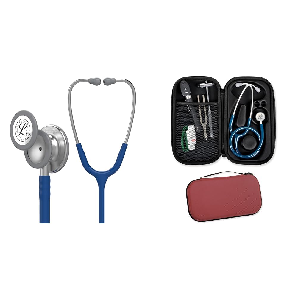 3M Littmann Stetoscopio per il monitoraggio Classic III, tubo auricolare blu navy, 69 cm, 5622 & GIMA Astuccio Porta Fonendo, Custodia Rigida Protettiva per Stetoscopio a Tubo Singolo Classico