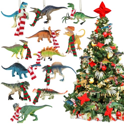 Image of Mulbozy 12 Pcs Dinosaur Ornaments for Christmas Tree,Dinosaur Christmas Set