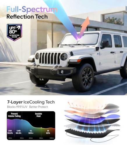 Image of Wigoo 2026 Upgrade Universal Car Windshield Sun Shade [100% Light Block, Durable 210D Oxford] Foldable Heat Insulation Interior Sun Visor to Keep Interior Cool with Storage Bag, XS(59 inchx21 inch)