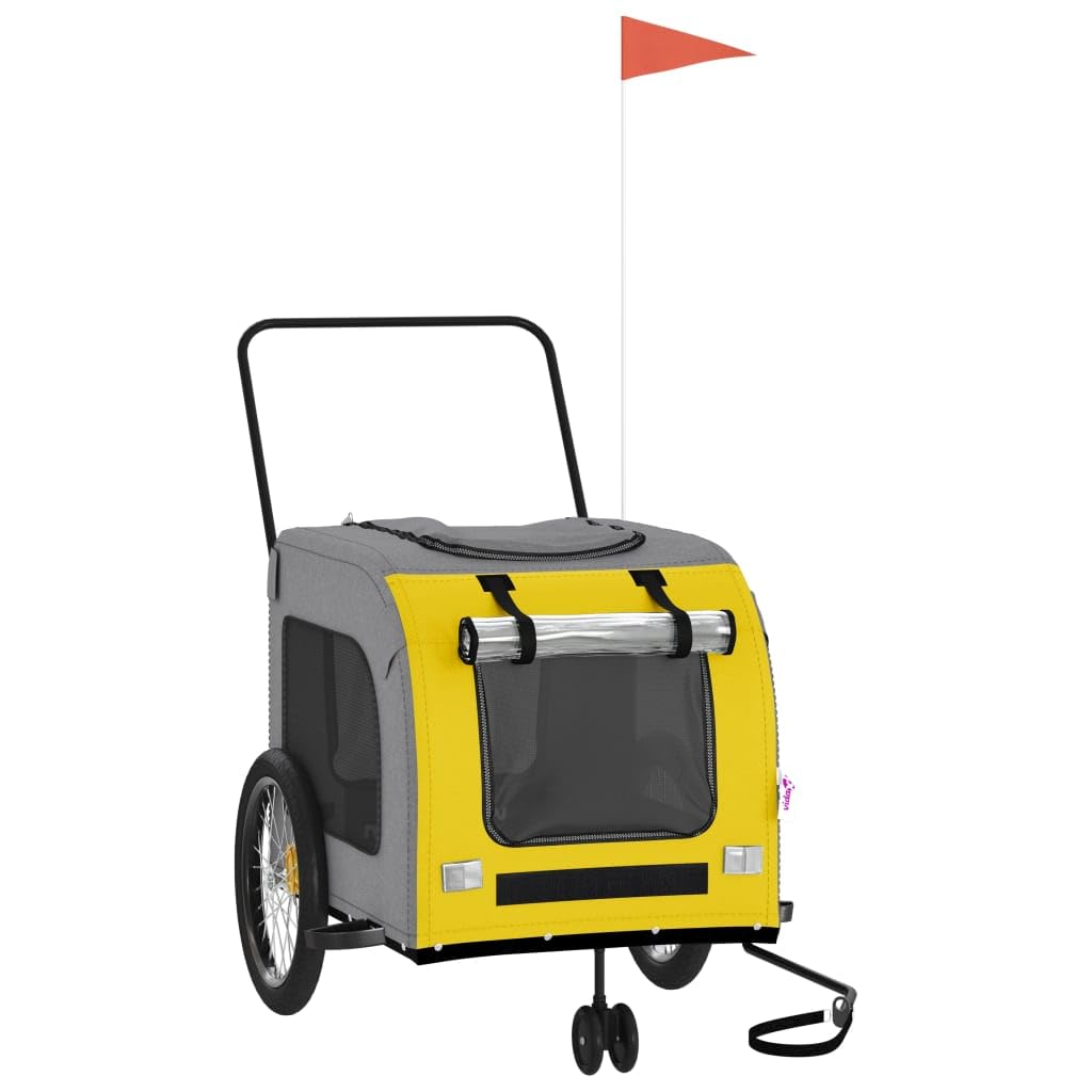 vidaXL Pet Bike Trailer, Pet Cart Carrier for Small Dogs, Pet Bike Trailer with Flag, Dog Bicycle Wagon, Yellow and Grey Oxford Fabric and Iron โ image 1