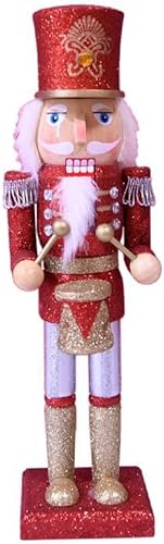 CYee Cascanueces de madera de Navidad, adorno tradicional festivo de 14 pulgadas, figura de rey y soldado, muñeca de cimitarra de plumas rojas para