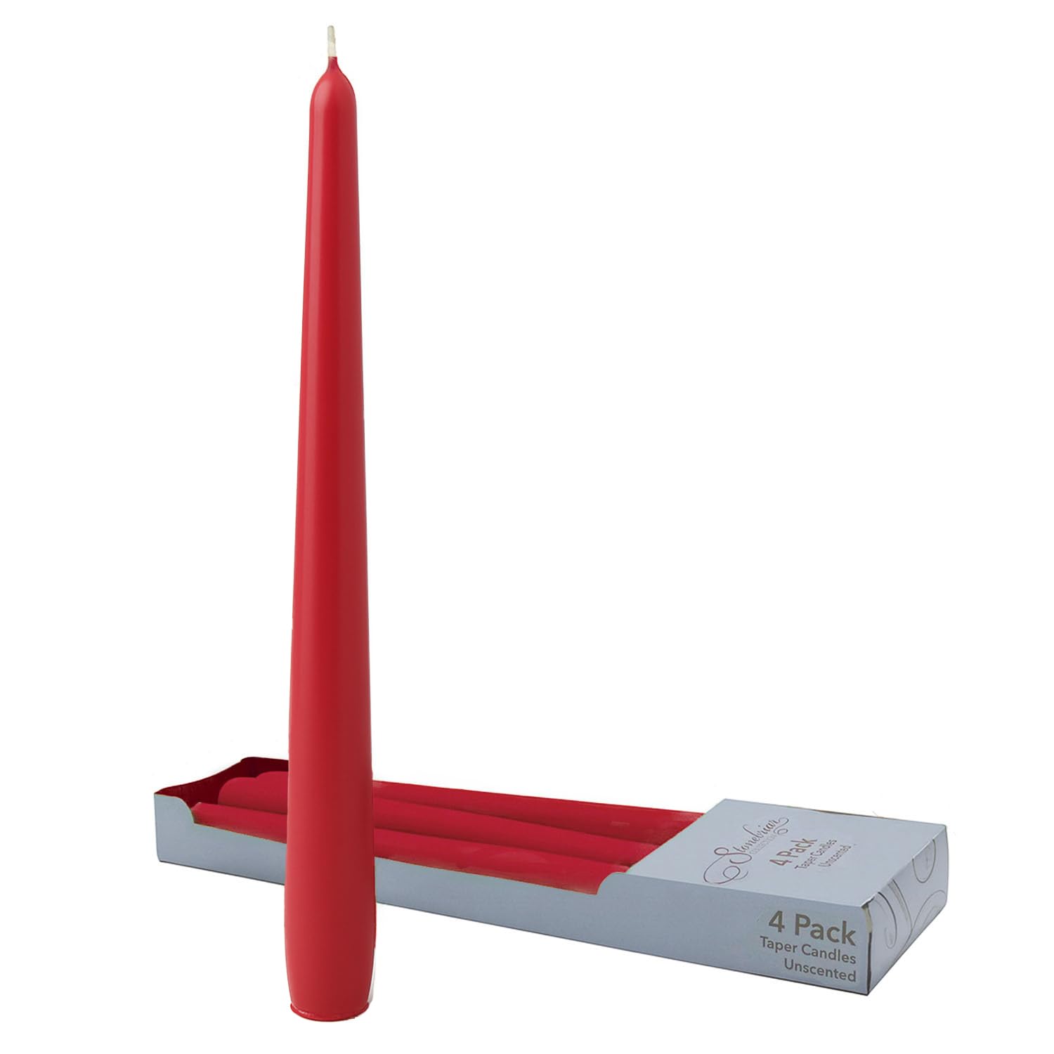 Stonebriar Unscented Taper Candles — 7 Hour Burn Time, Candle Stick Candles for Weddings, Holidays, Home Décor &amp; Special Events, Pack of 4, Red, 10"
