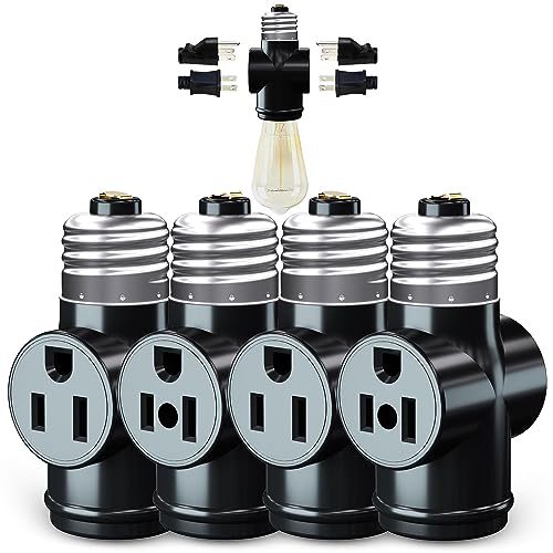 4 Pack, Light Socket To Plug Adapter, Convert E26 Light
