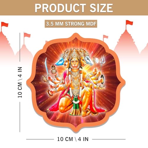 Image of BerryBox Panchmukhi Hanuman MDF Sticker Wall Frame Door Vastu Dosh Rectification Remedy Of Home, Office And Factory MDF Photo Poster with self adhesive tape (Style 4)