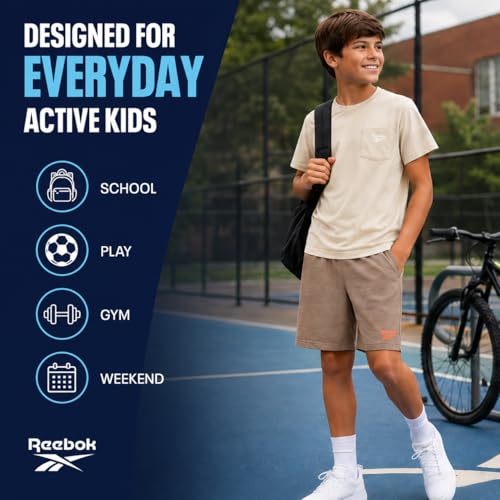 Image of Reebok Boys Athletic Shorts Set - 2 Piece Summer Clothes Outfit with Graphic Tee and Boys Basketball Shorts for Active Kids