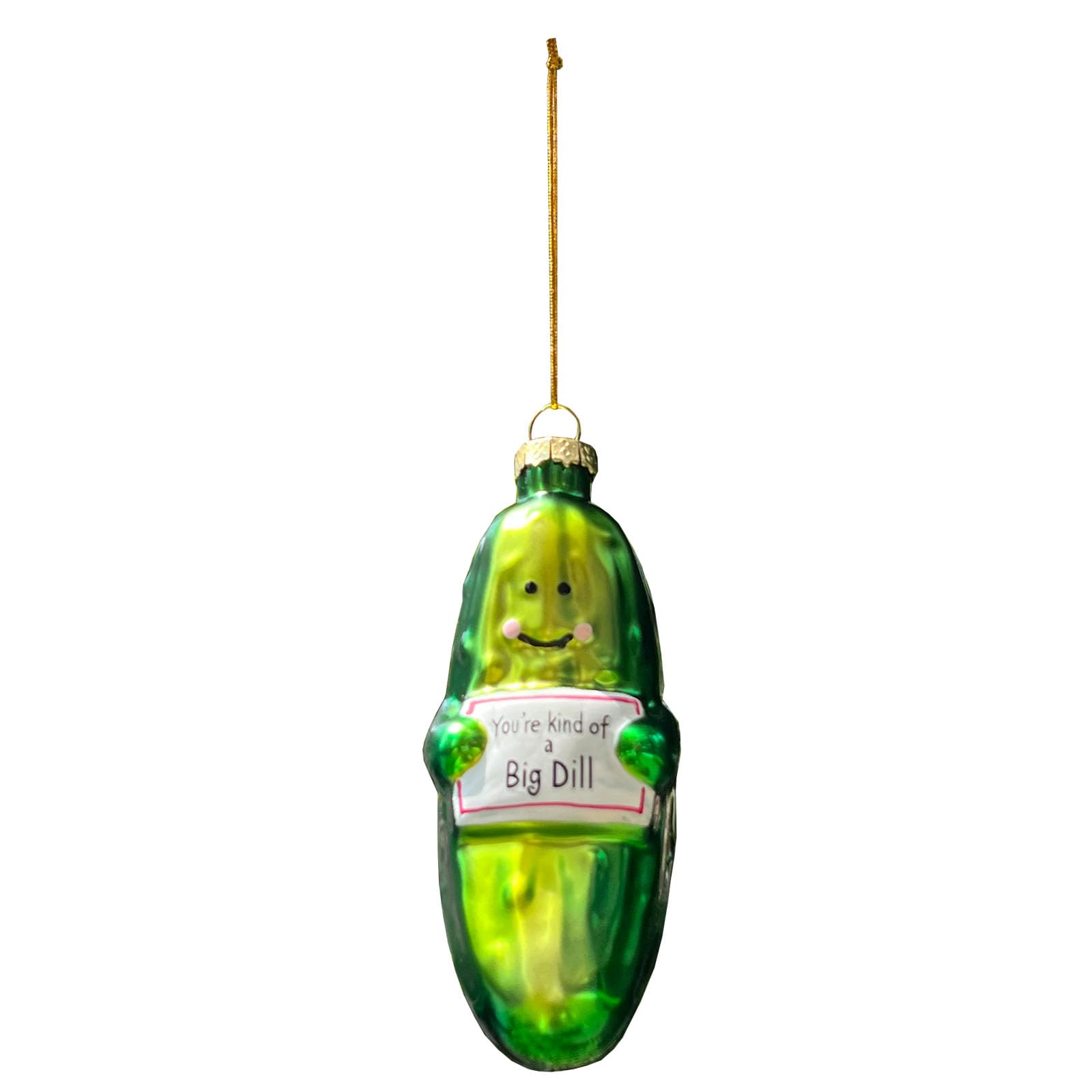 Divertido adorno de pepinillo de cristal soplado a mano para árbol de Navidad, You're Kind of a Big Dill
