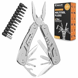 26-in-1 Multitool，Professional Stainless Steel Multi Tools ，Multitool Pliers Pliers Pocket Knife with Heavy Duty Pliers Screwdriver Sleeve, Replaceable Bits Multitools for Outdoor, (silvery)