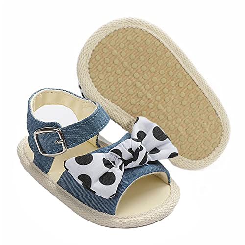 Baby Infant Boy Girl Sandals Open Toe Bowknot Shoes Newborn First Walkers Crib Shoes Flat Shoes Summer (Blue, 6 Infant)4