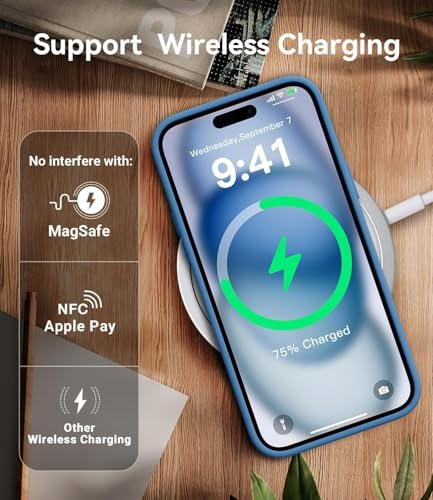 Image of DIZORO Compatible for iPhone 15 Plus Case 6.7, Slim Liquid Silicone 3 Layers Full Covered Soft Gel Rubber Phone Case Protective Cover 6.7 Inch - Azure Blue