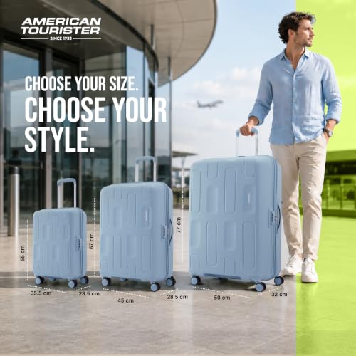 Image of American Tourister Ivy 2.0|Medium Size Check-in Spinner Trolley Bag (68 cm)|360 8 Wheel Travel Luggage|Hard Case Polypropylene (PP) Suitcase|Combination Lock|Blue Frog