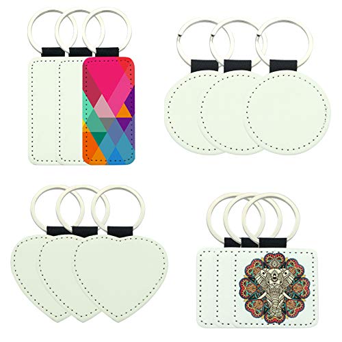 Image of 12 Pcs Sublimation Blank Keychains,PU Leather White Keychains Ornament Pendants for Man Women Crafts Heat Transfer