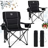 TIMBER RIDGE 2er Campingstuhl Faltbar 200KG Übergroß 63cm Sitzbreit Klappstuhl Camping Bequem Gepolster mit Isolierte Kühltasche Camping Sessel Faltstuhl Gartenstuhl Anglerstuhl