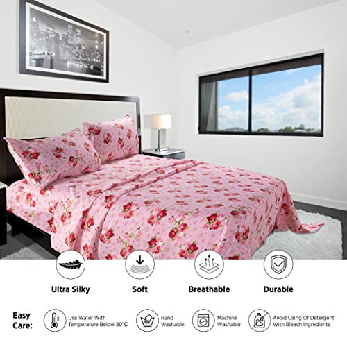 Bedlifes FULL Size Sheet Sets Ultra Soft Breathable Silky Flower Bed Sheets Deep Pocket 100% Microfiber Bedding Sheets 4 Piece Full Size Pink Floral thumb #1