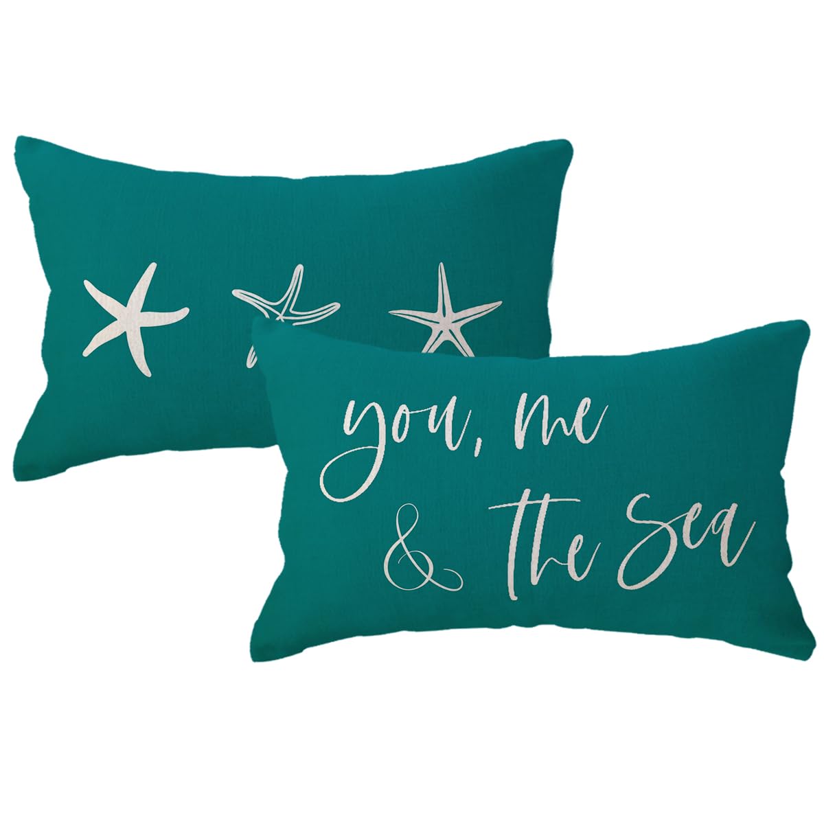 You Me&The Sea Throw Pillow Covers Double-sided Ocean Beach Starfish Cushion Covers 12x 20 Inch 2Pack Nautical&Coastal Decorative Rectangular Pillowcases Summer Beach House Decor (Green)