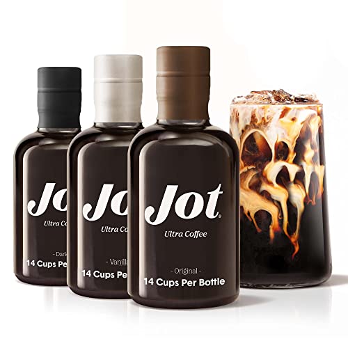 Jot Sampler Trio – Coffee Concentrate. 150 mg of Caffeine. One Tbsp Instantly Creates Iced or Hot Coffee. 14 Servings Per Bottle. 20x Liquid Coffee. Jot Sampler Trio – Coffee Concentrate. 150 mg of Caffeine. One Tbsp Instantly Creates Iced or Hot Coffee. 14 Servings Per Bottle. 20x Liquid Coffee.