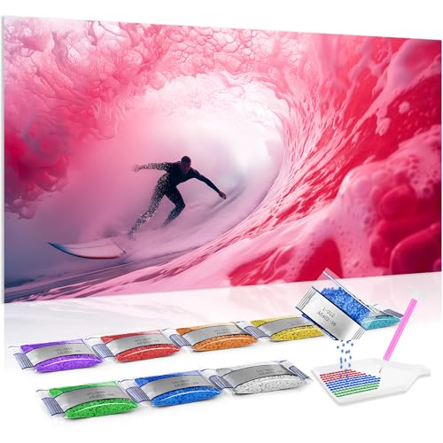 Kit Jumpdot de manualidades para adultos: pintura de diamante 5D de olas rosadas para salones