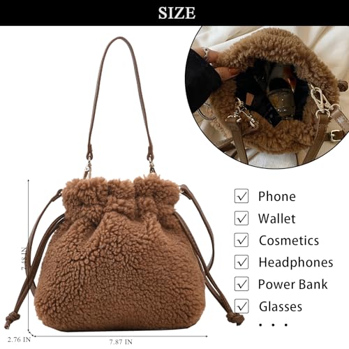 Bolso de hombro tipo bucket de peluche para mujer miniatura 4