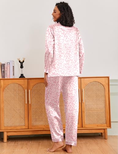 Image of Ekouaer Pajamas for Women Silk Satin Button Down Long Sleeve Pajama Sets