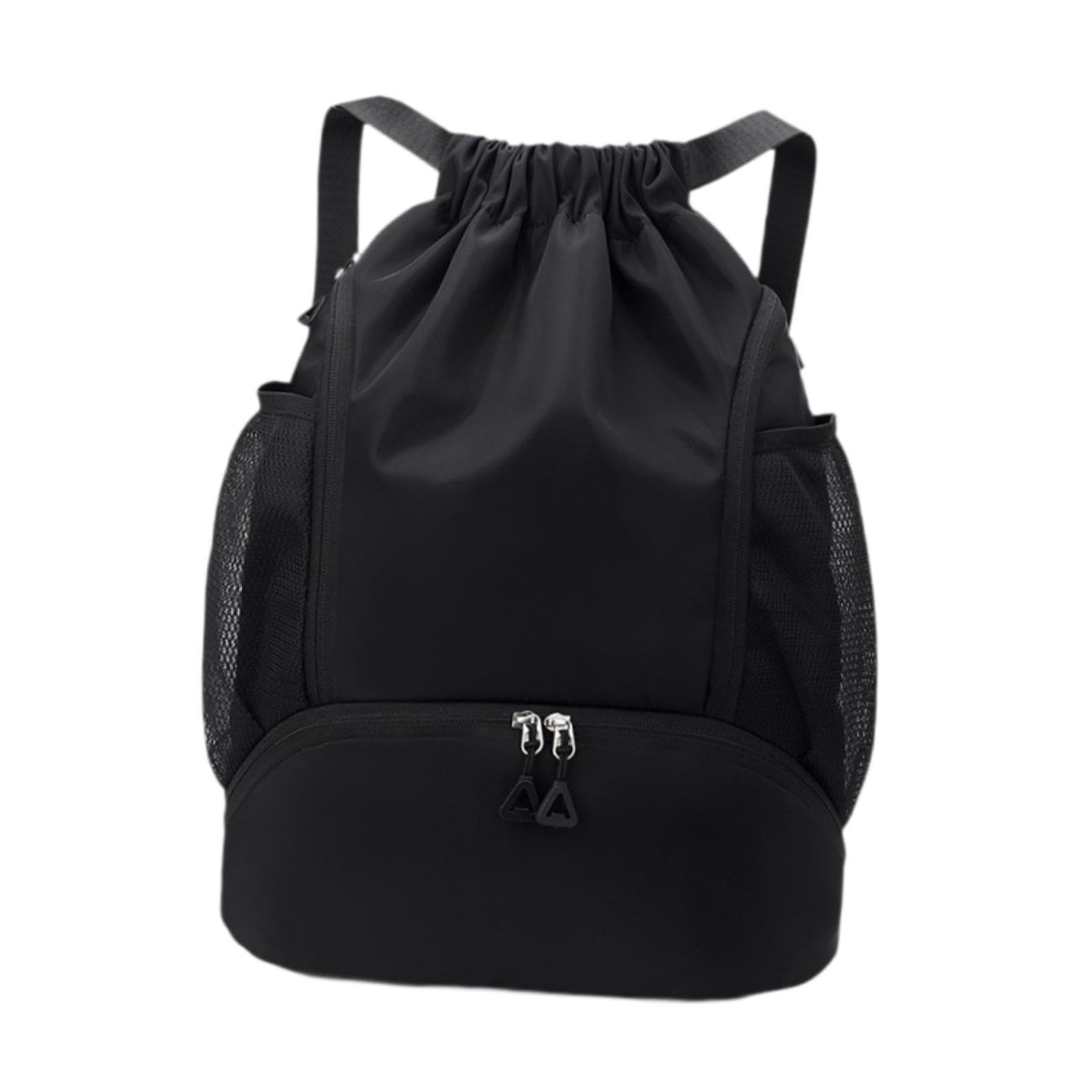 Drawstring Backpack Basketball Lightweight Waterproof with Shoes Compartment Black-picture-13
