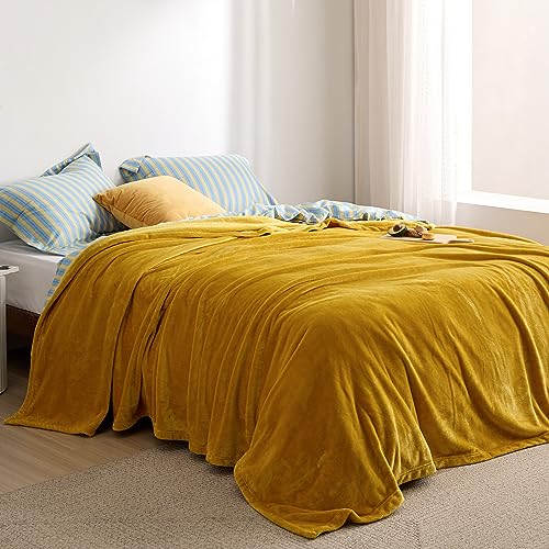 Image of Bedsure Fleece Blanket Queen Blanket Gold Yellow - Bed Blanket Soft Lightweight Plush Fuzzy Cozy Luxury Microfiber, 90x90 inches
