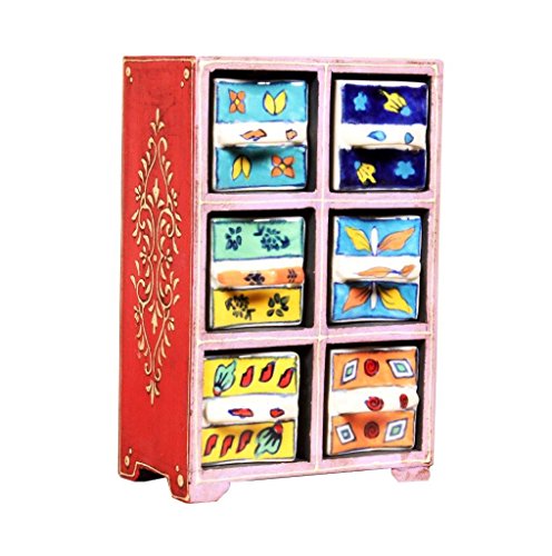 Image of 6-Drawer wooden Chest with Ceramic Drawers