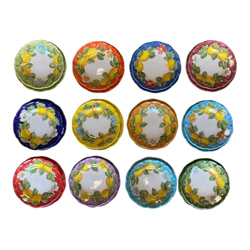 La Maison Unique: Set 24 Piatti in Ceramica di Vietri Decoro Limoni 12 Piani + 12 Fondi Design Tradizionale Costiera Amalfitana Made in Italy 22106250901